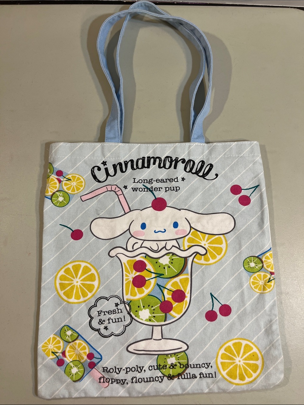 Light Blue Handle Character Tote Bag